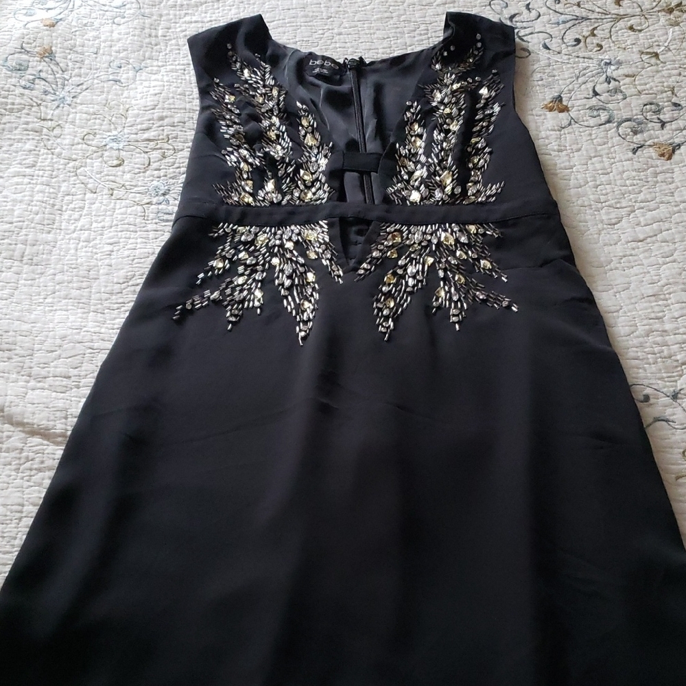 bebe Black Dress with Silver Embellishments